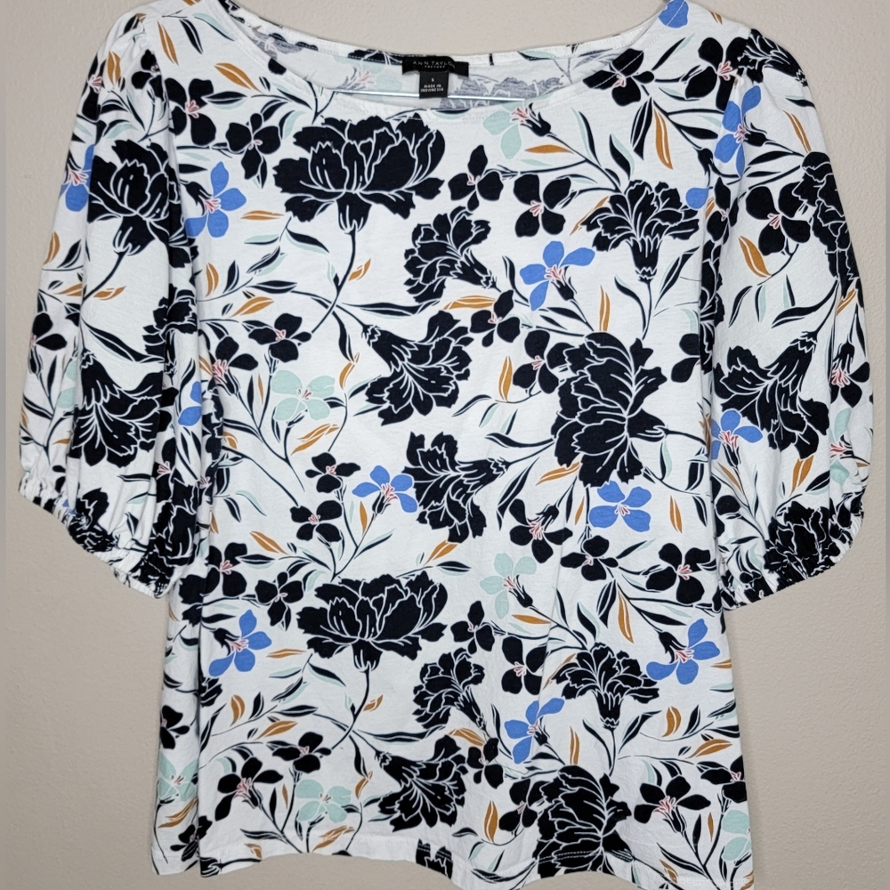 Ann Taylor Factory Floral Puff Sleeve Top, Size Small (EUC)